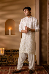 White Mirror Sequin Embroidered Pearl Kurta